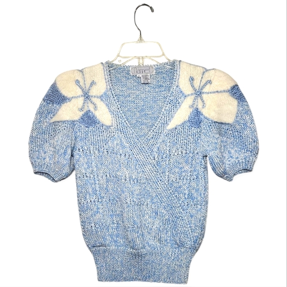 NANNELL Vintage Wool Rabbit Fur Knit Top Blue White - Picture 1 of 5